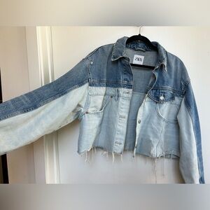 Zara Patchwork Denim Cropped Jacket